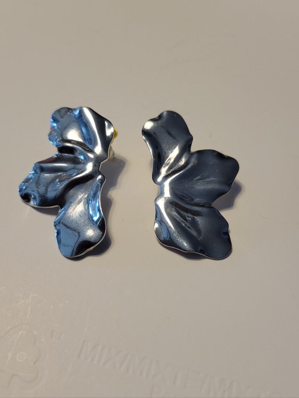 Blue Metallic Petal Drop Earrings